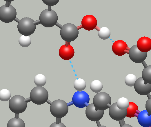 Avogadro 2 screenshot, showing two hydrogen bonds and a close contact