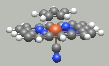 An iron-containing complex, with porphin, cyano and Cp ligands